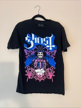 Ost Black Tee with Blue and Purple Skull Graphic